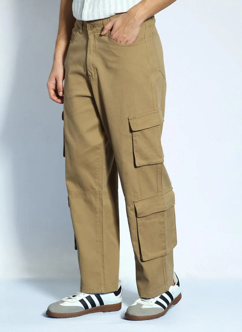 Urbano Fashion  Urbano Fashion Men's Khaki Loose Baggy Fit Cargo Chino Pant with 8 Pockets Stretchable for Men | Best Price UAE